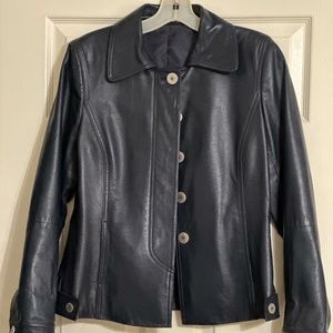 Ellen Tracy Navy Blue Leather Jacket